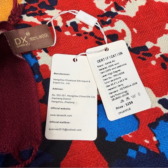 Dana Xu Women OS Scarf Wool Pashmina Red Blue Yellow Multicolor Geometric - Picture 4 of 8